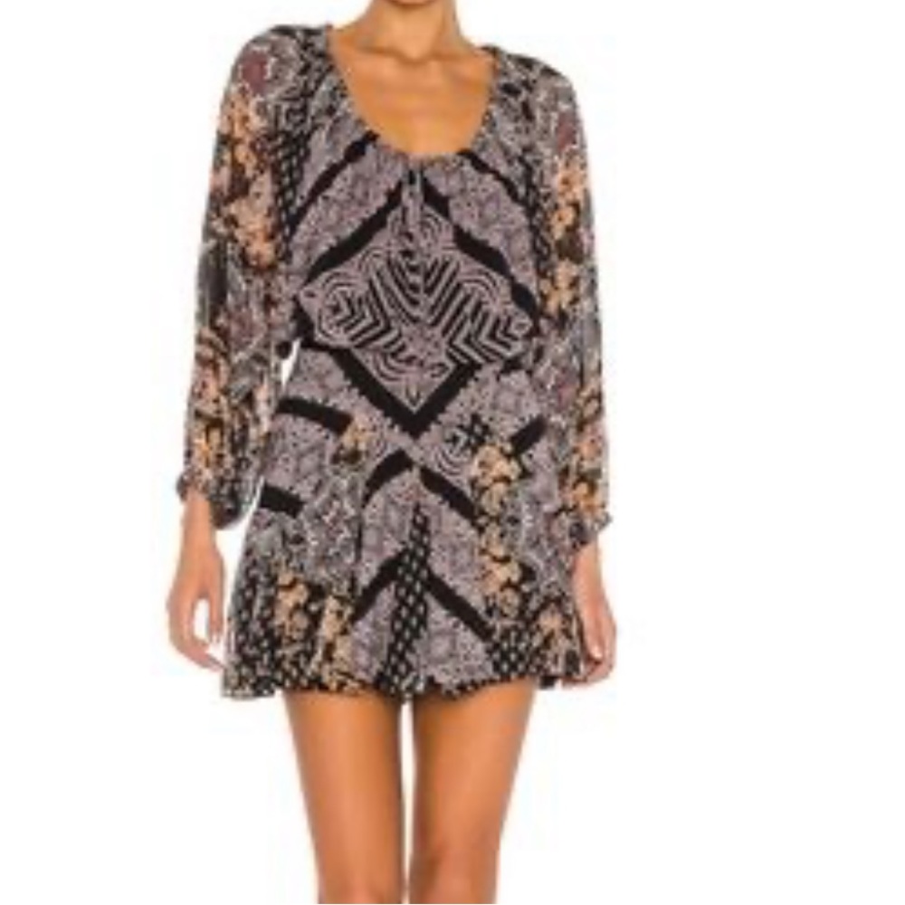 Free People Seven Wonders Mini Dress in Black Combo